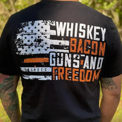 'Whiskey, Bacon, Guns, and Freedom' Short Sleeve T-Shirt - Rounded by Concealment Express